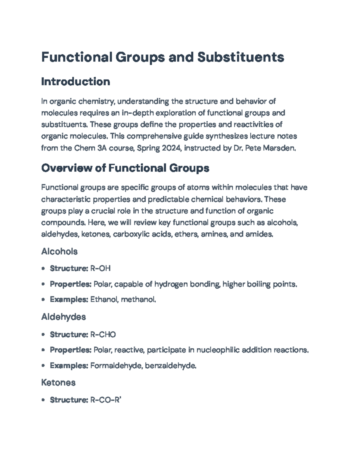 Functional Groups and Substituents in Organic Chemistry (Chem 3A ...