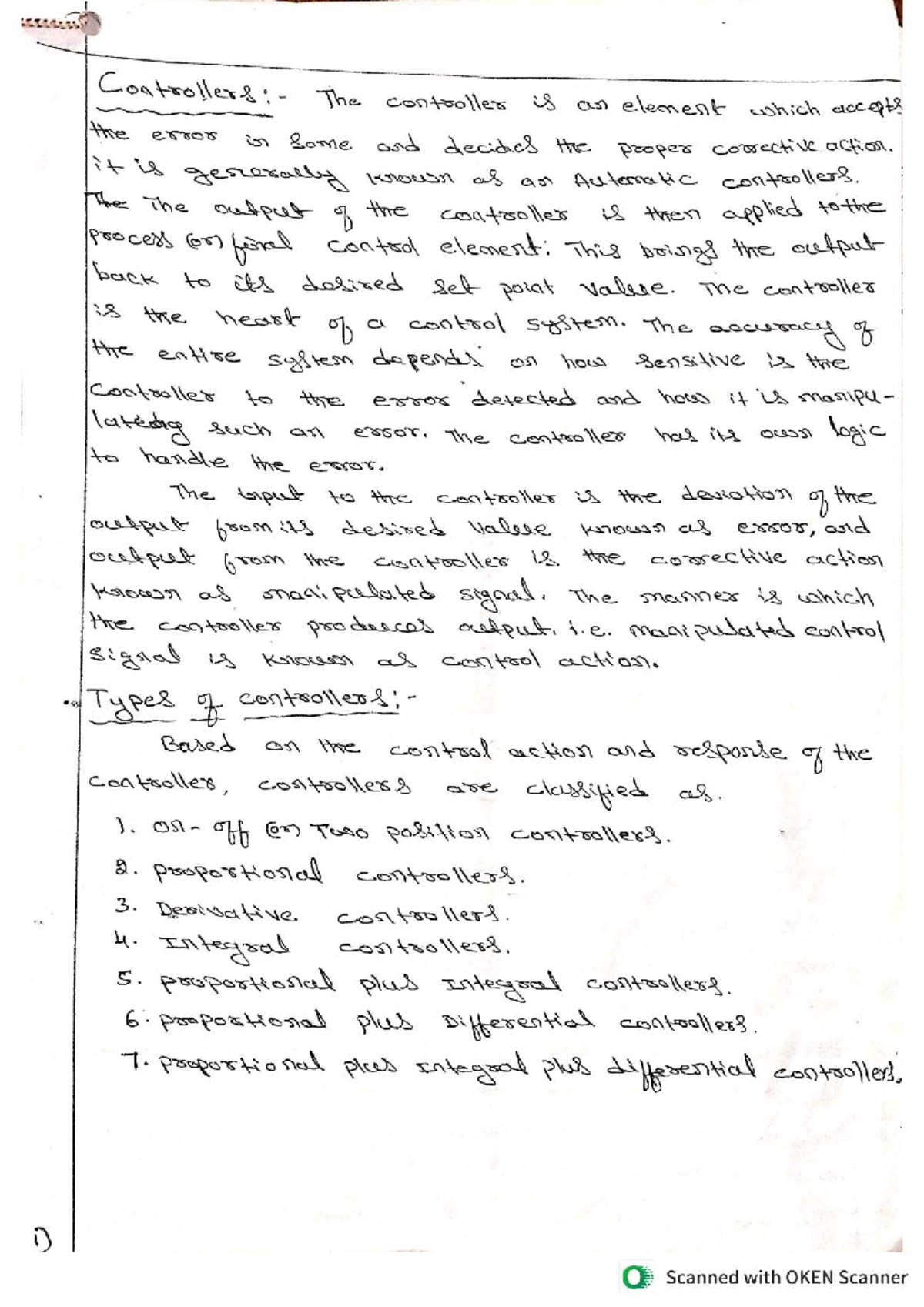 Controllers Notes: Types and Characteristics of Control Systems - Studocu