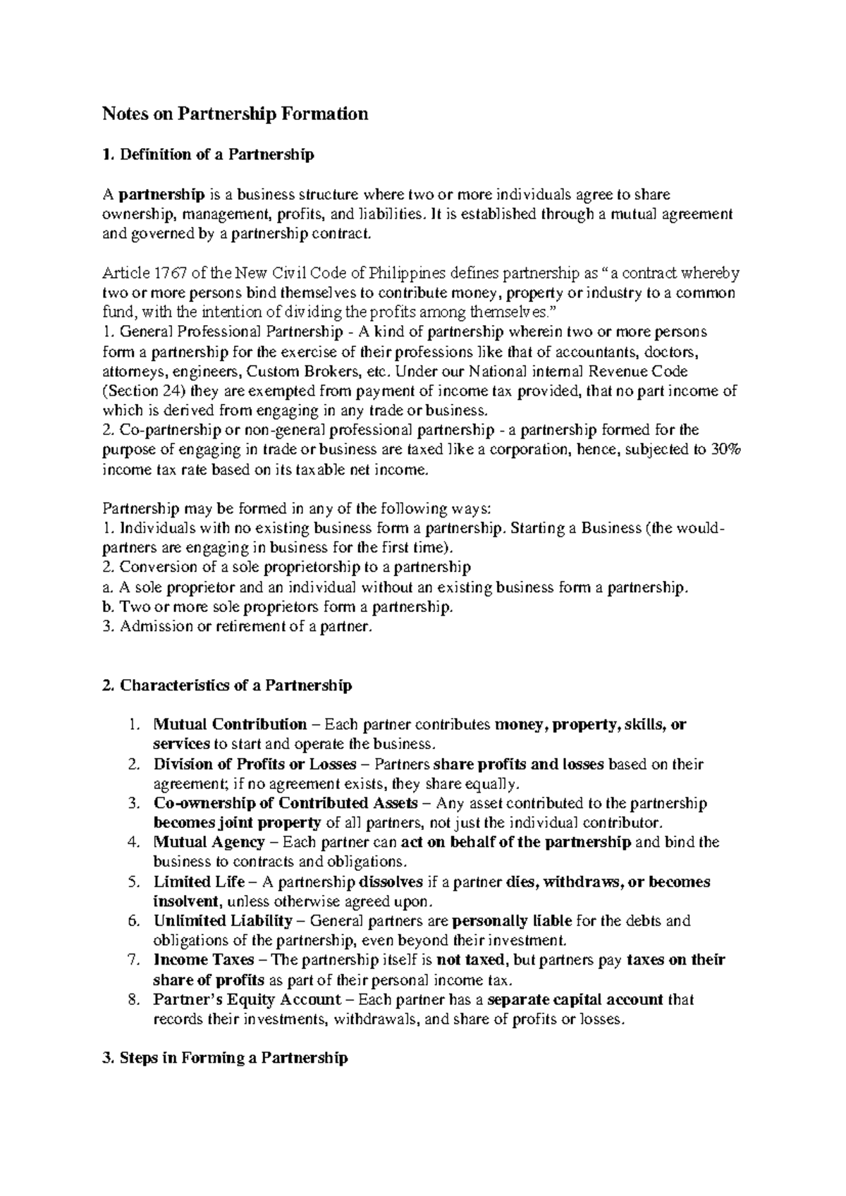 Partnership Formation Notes: Key Concepts and Problem Sets - Studeersnel