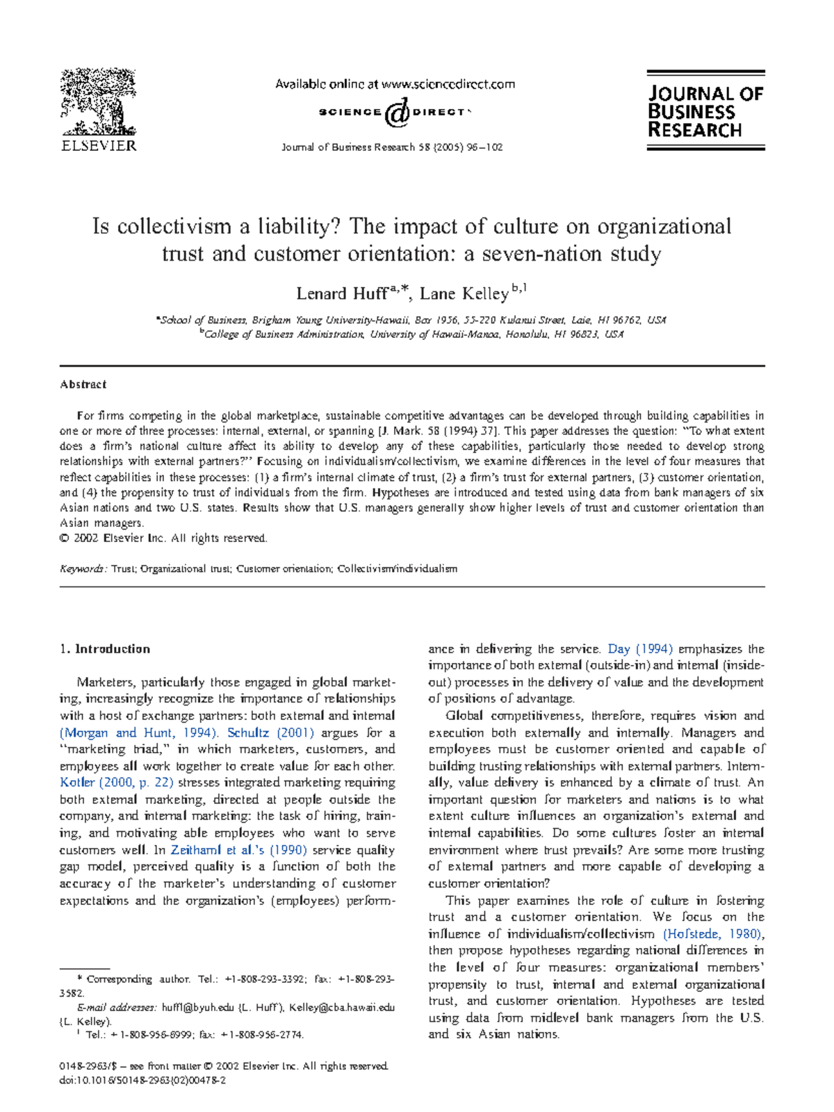 Is Collectivism a Liability? Culture's Impact on Trust & Customer ...