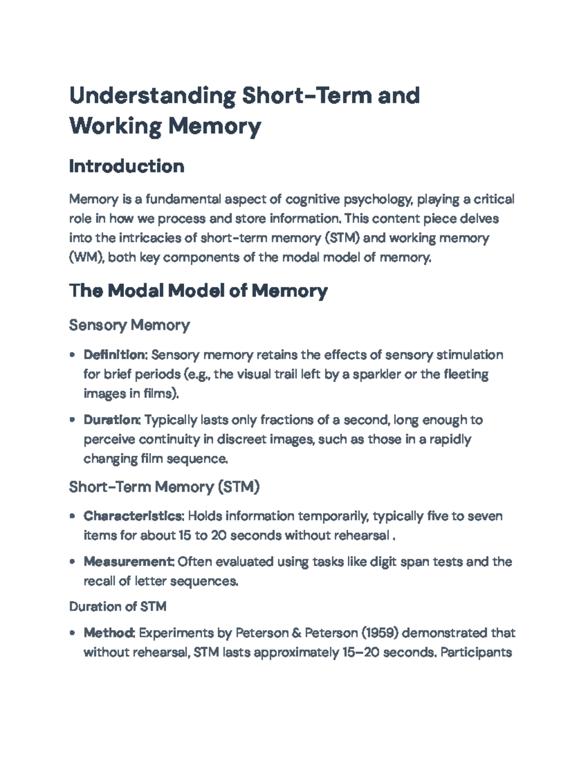 Understanding Short-Term and Working Memory in Cognitive Psychology ...