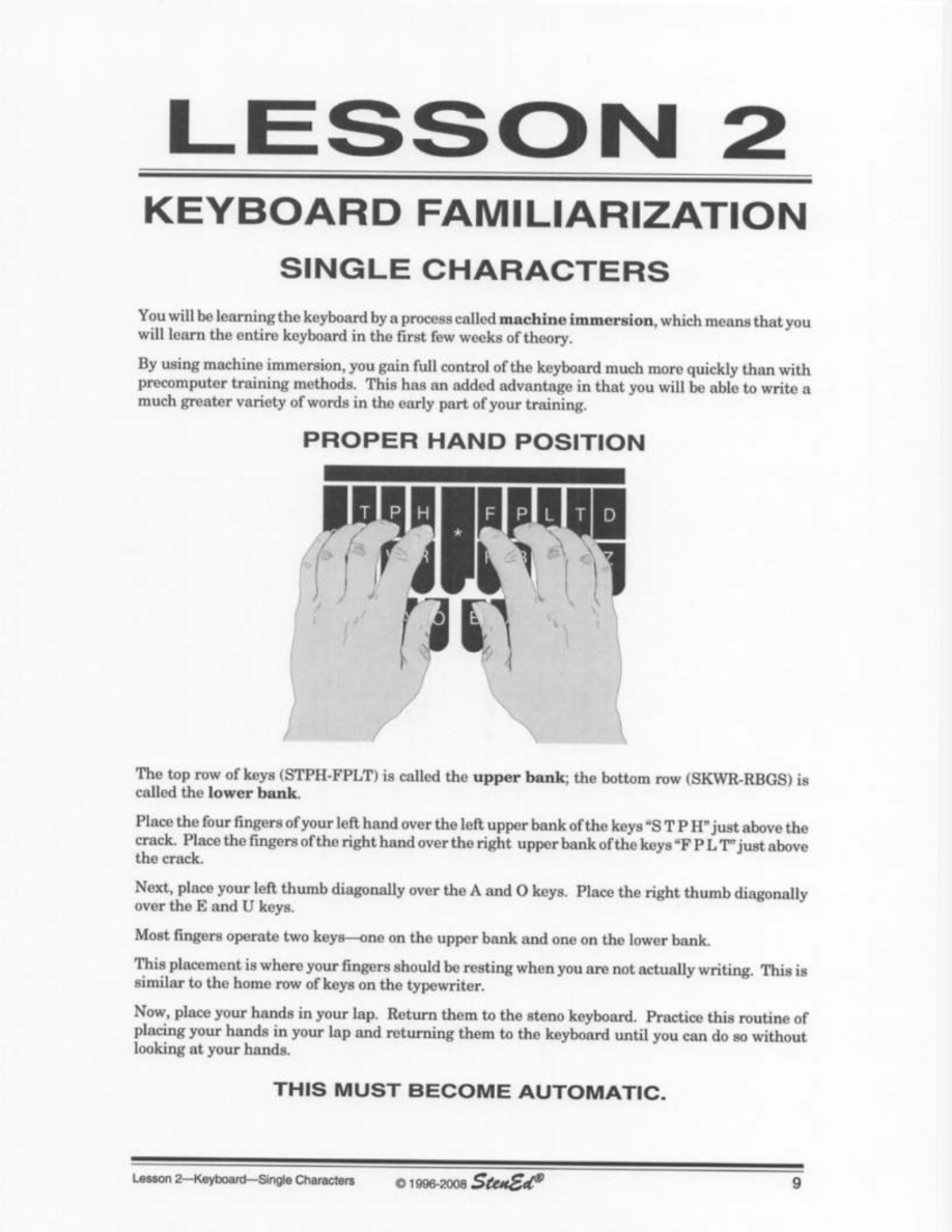 Sten Ed Lesson 2: Keyboard Familiarization & Practice Techniques - Studocu