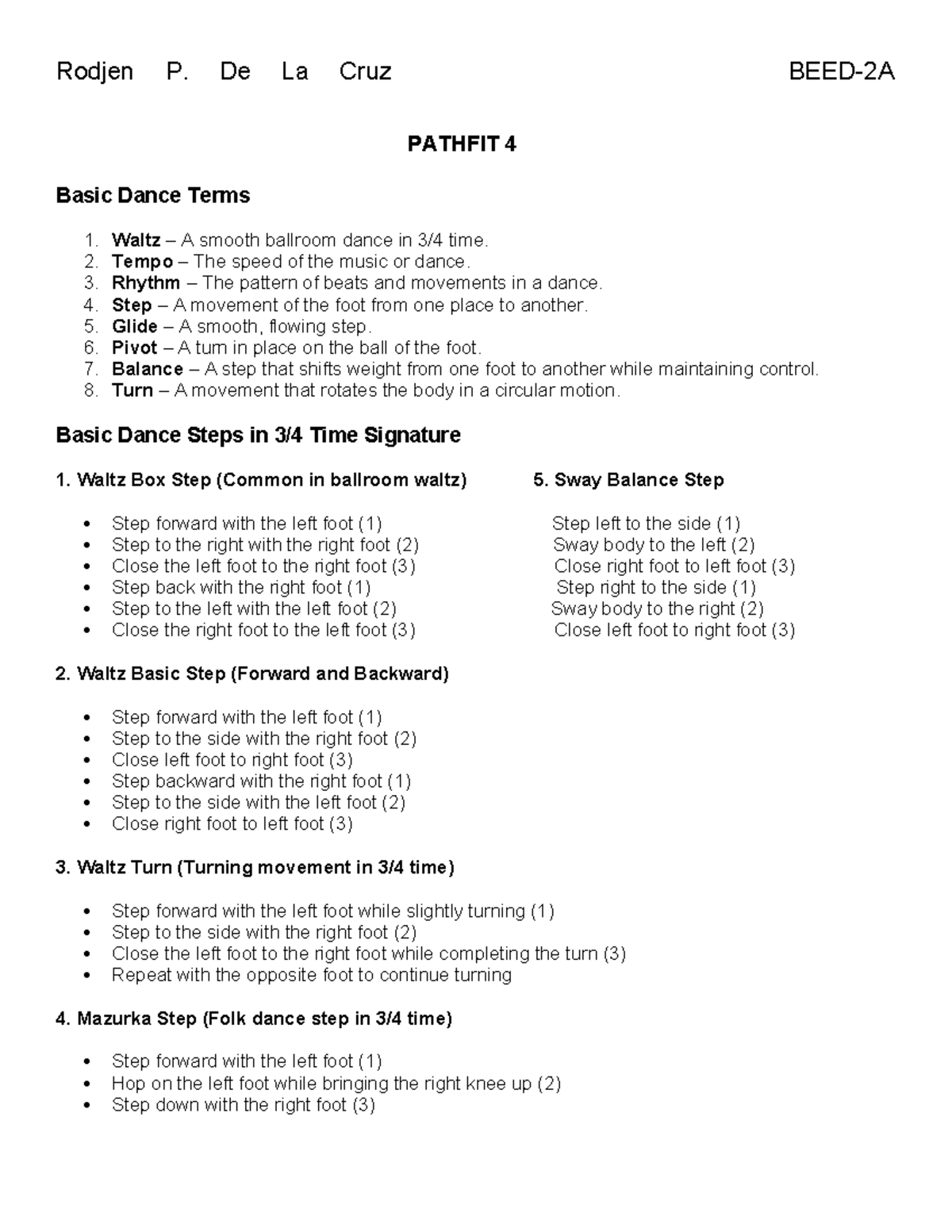 PATHFIT 4 Basic Dance Terms and Steps: A Comprehensive Guide - Studocu