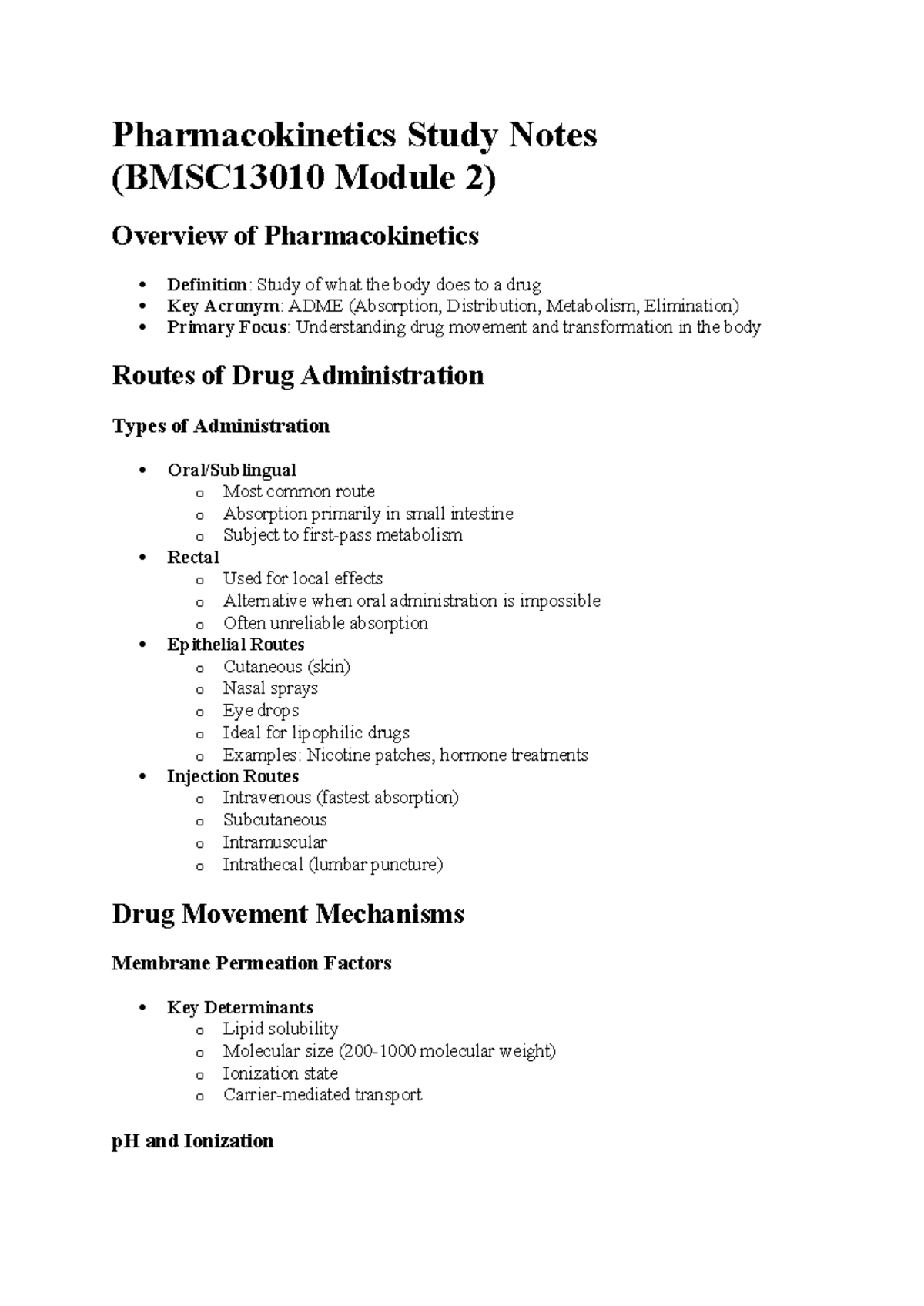 Pharmacokinetics Study Notes - Pharmacokinetics Study Notes (BMSC13010 ...