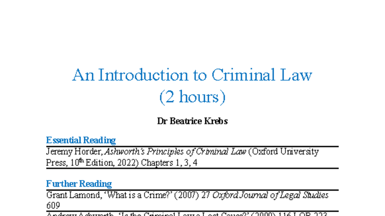 LW1CRI Introduction to Criminal Law 2025-26 (Lecture Notes) - Studocu