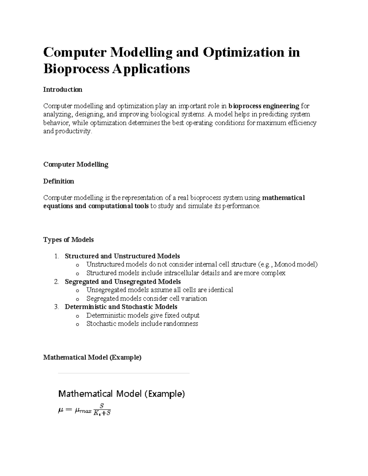CMO 101: Computer Modelling & Optimization in Bioprocessing - Studocu
