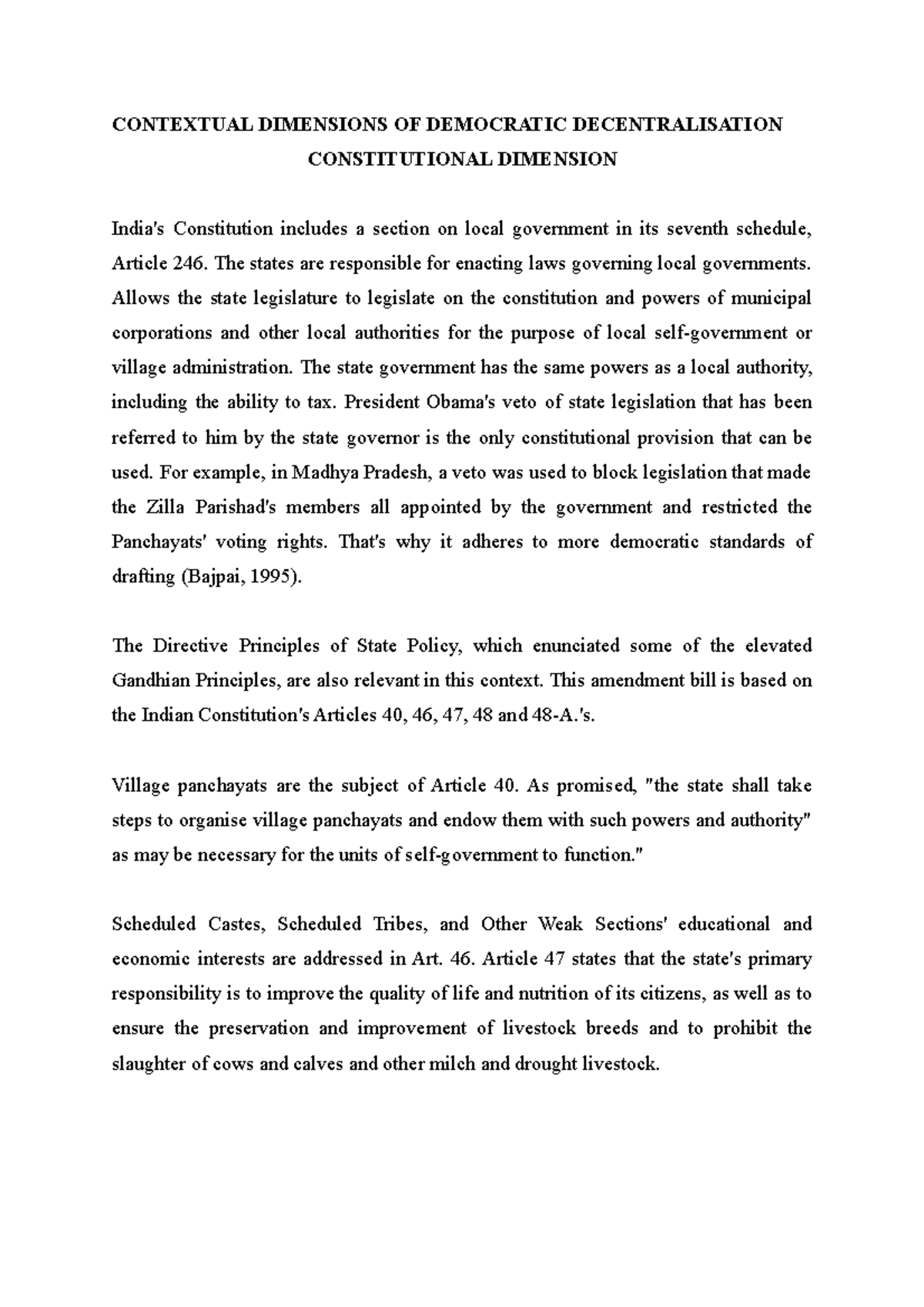 Constitutional Dimensions of Democratic Decentralisation in India - Studocu