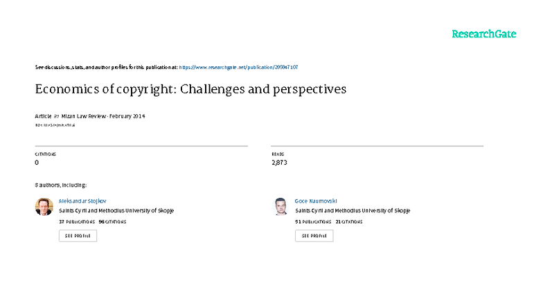 Economics of Copyright: Challenges & Perspectives (MIZAN LAW REVIEW ...