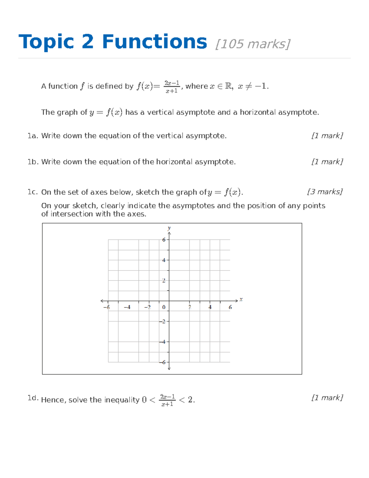Topic 2 Functions - hope it can help - Topic 2 Functions [105 marks] 1a ...