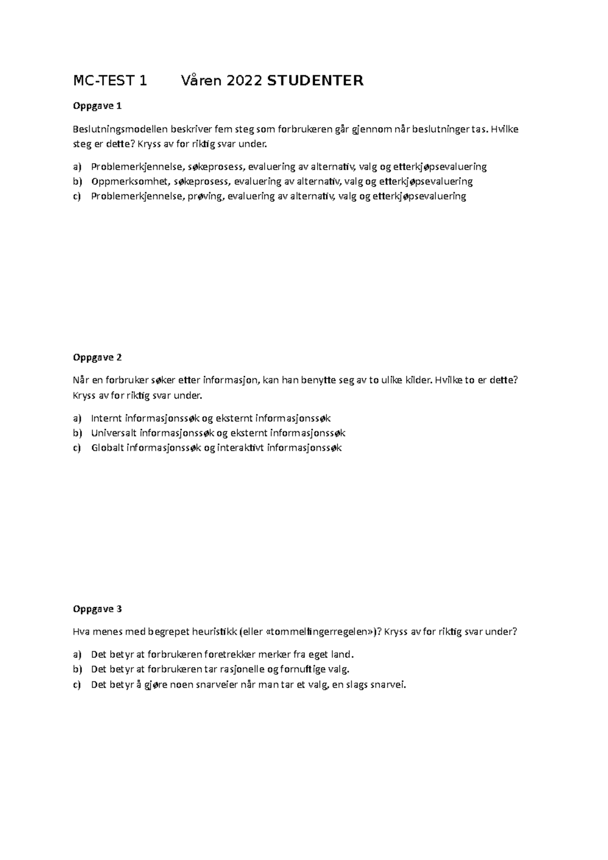 MC-TEST 1 - Vår 2022 - Multiple Choice Spørsmål og Svar - Studocu