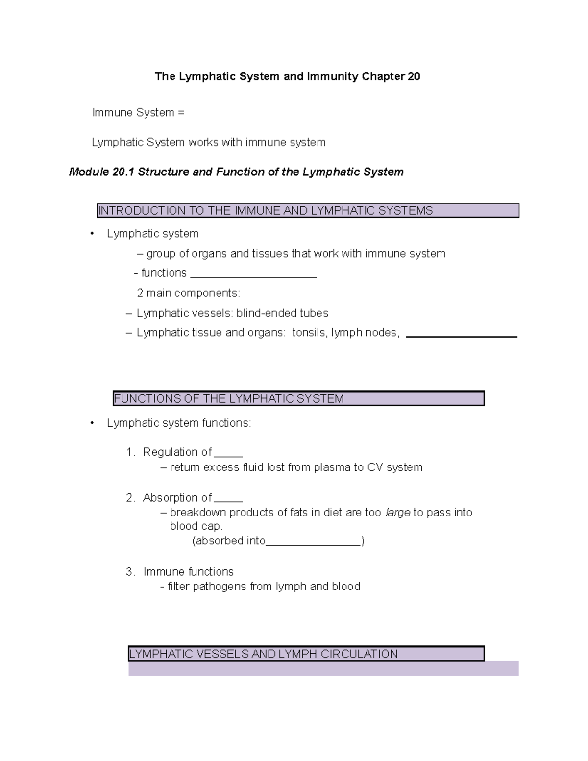 The Lymphatic System and Immunity: Key Concepts from Chapter 20 - Studocu