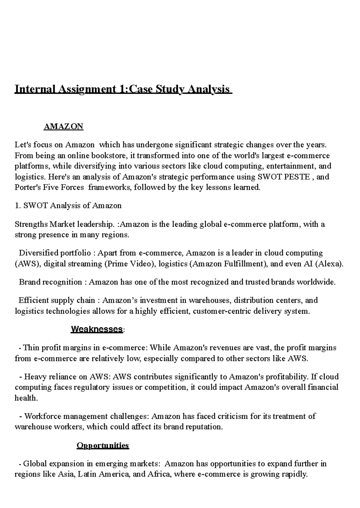 JLU06744. Internal Assignment 1: Case Study Analysis of Amazon's ...