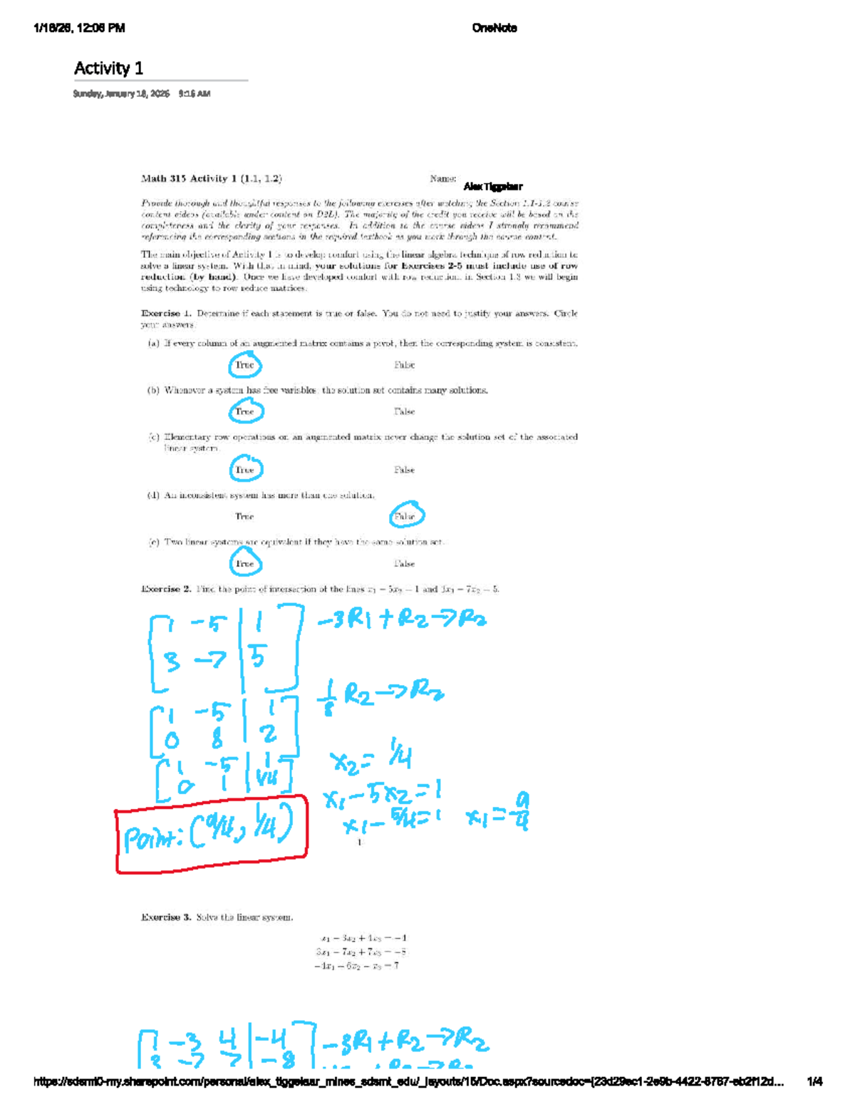 Math 315 Activity 1: Row Reduction Exercises and Solutions - Studocu