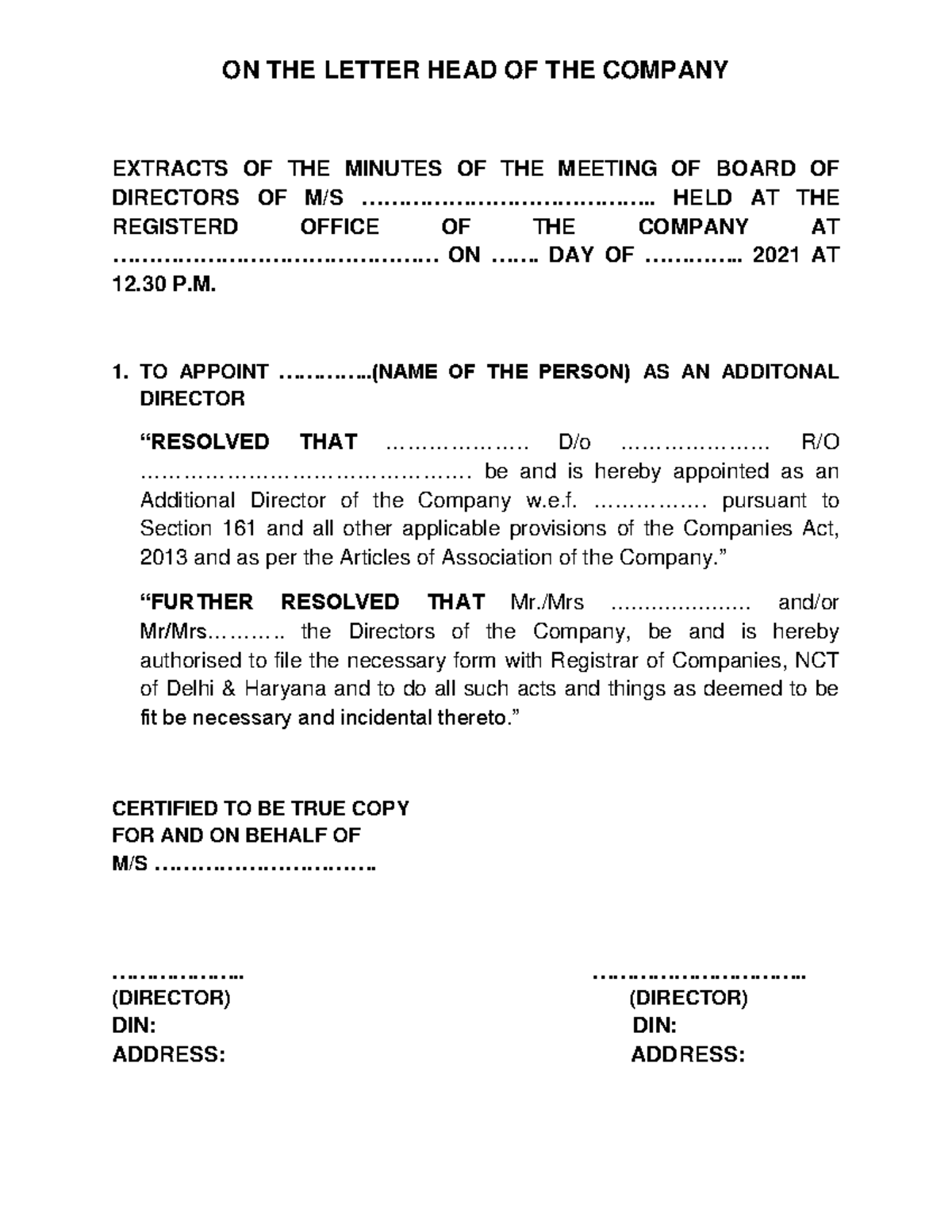 Board Resolution For List Of Director - Infoupdate.org