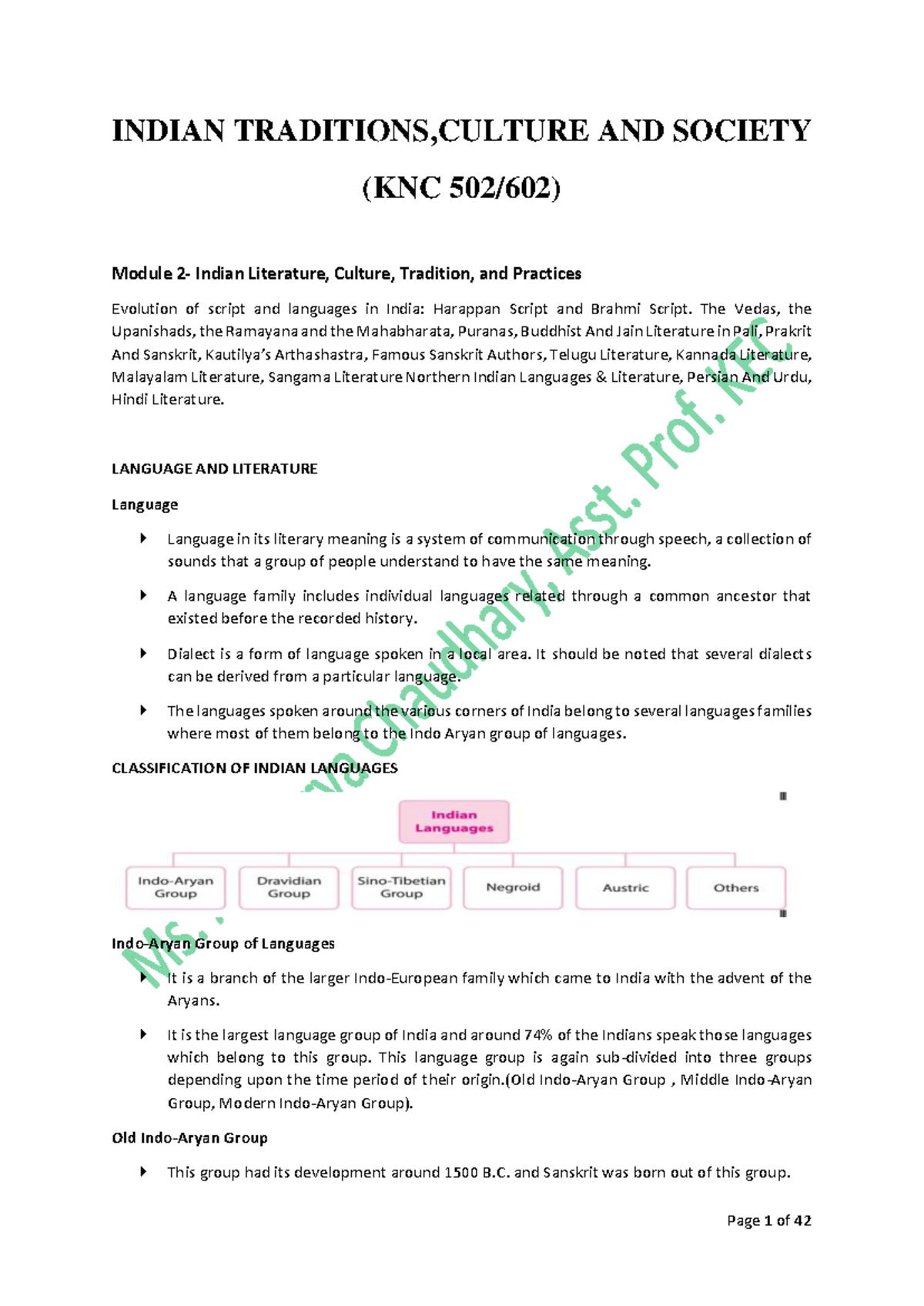 KNC 502/602 Module 2: Indian Literature, Culture, and Language ...