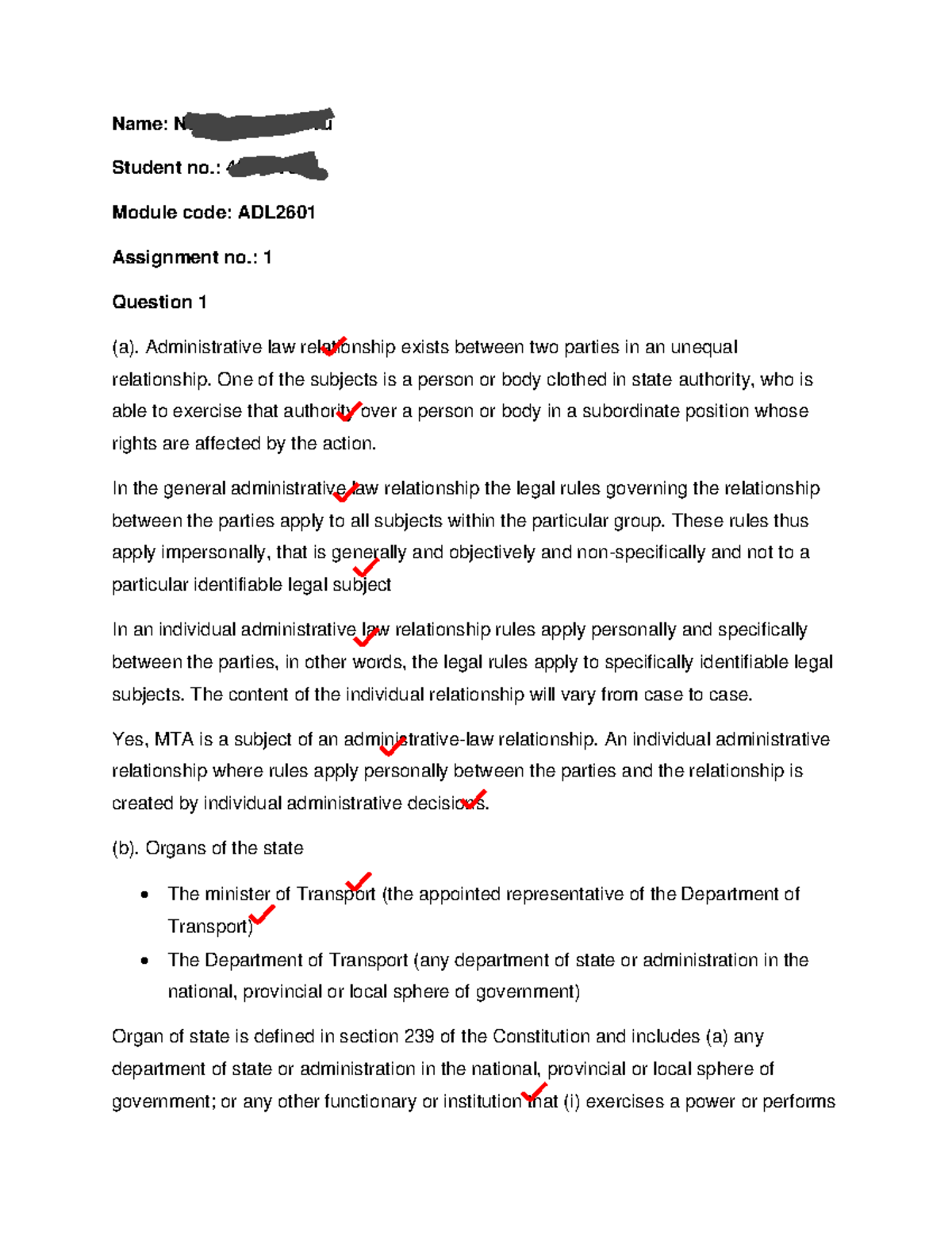 ADL2601 Assignment 1: Analysis of Administrative Law Relationships ...