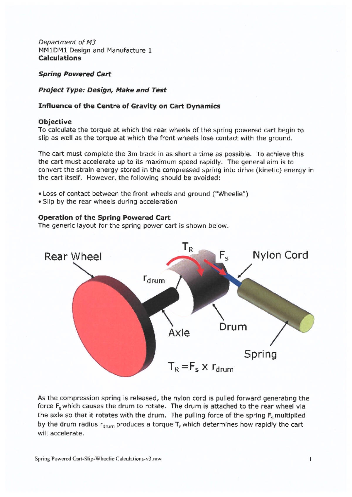M3 MM1DM1 Spring Powered Cart Dynamics & Torque Calculations - Studocu