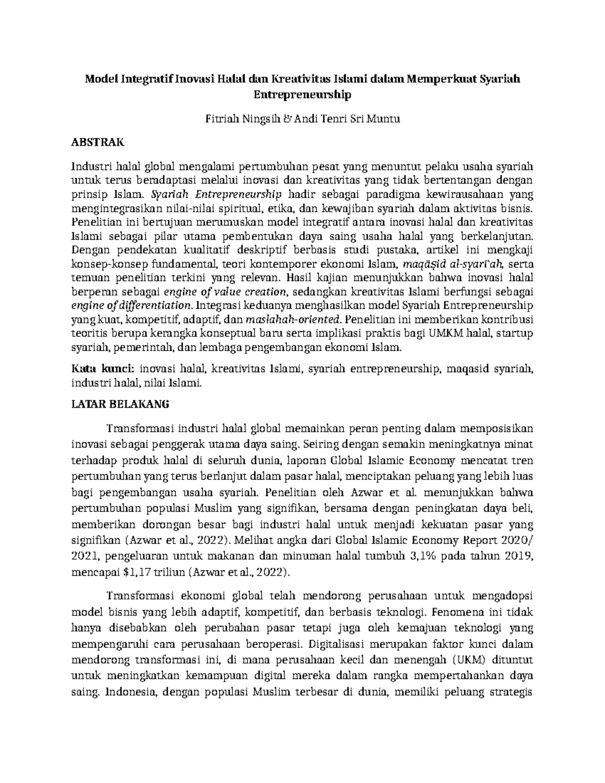 Jurnal Inovasi dan Kreativitas Syariah Entrepreneurship (SIE 2023 ...