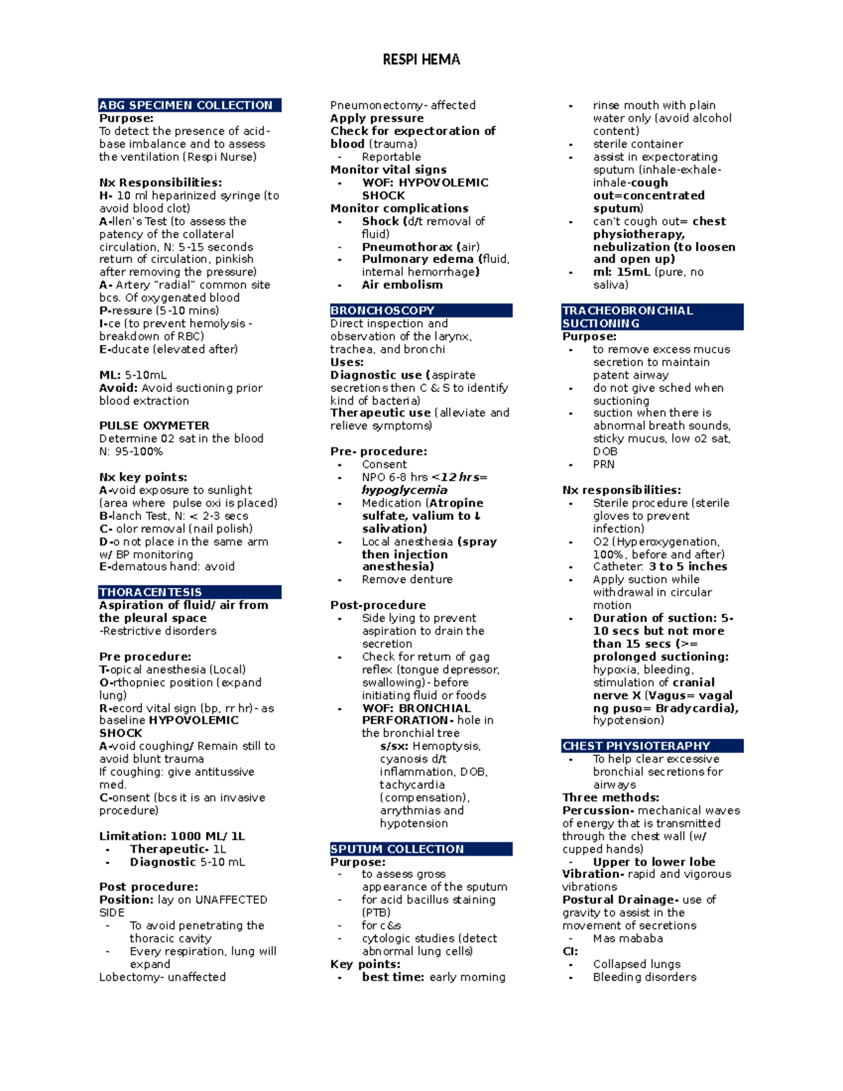 Respi HEMA: Comprehensive Review of Respiratory Procedures and ...