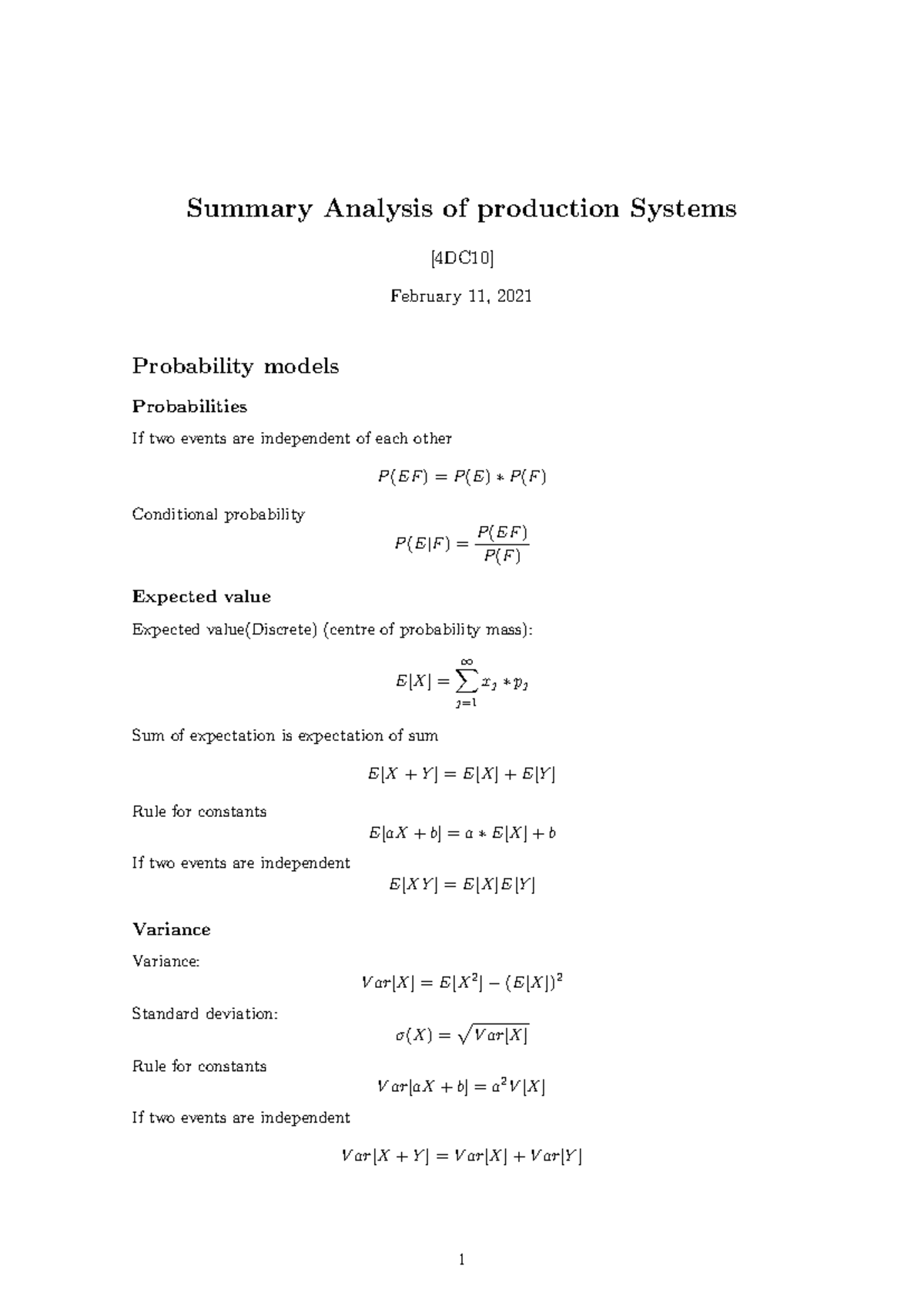 Summary of 4DC10 Production Systems Analysis - Key Concepts & Formulas ...