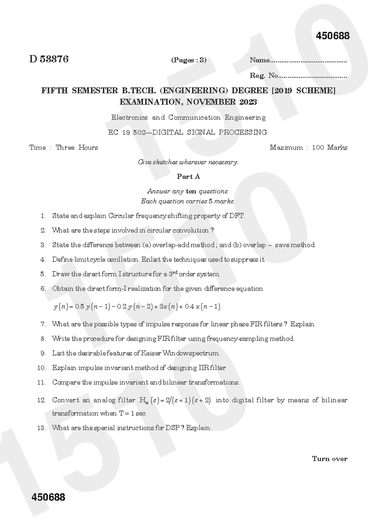EC 19 Signal Processing - 5th Sem B.Tech Exam Nov 2023 - Studocu