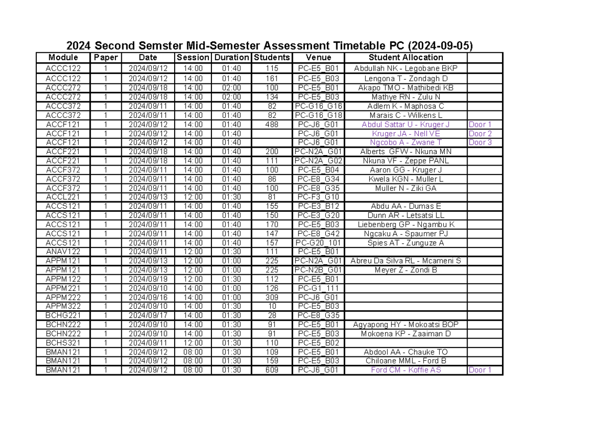 2024 Second Semester Mid-Semester Assessment Timetable PC - Studocu