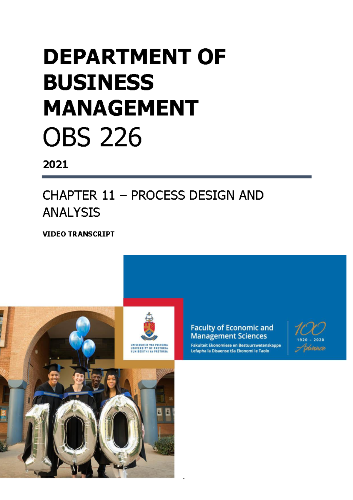 OBS 226 Chapter 11: Process Design & Analysis Lecture Notes - Studocu