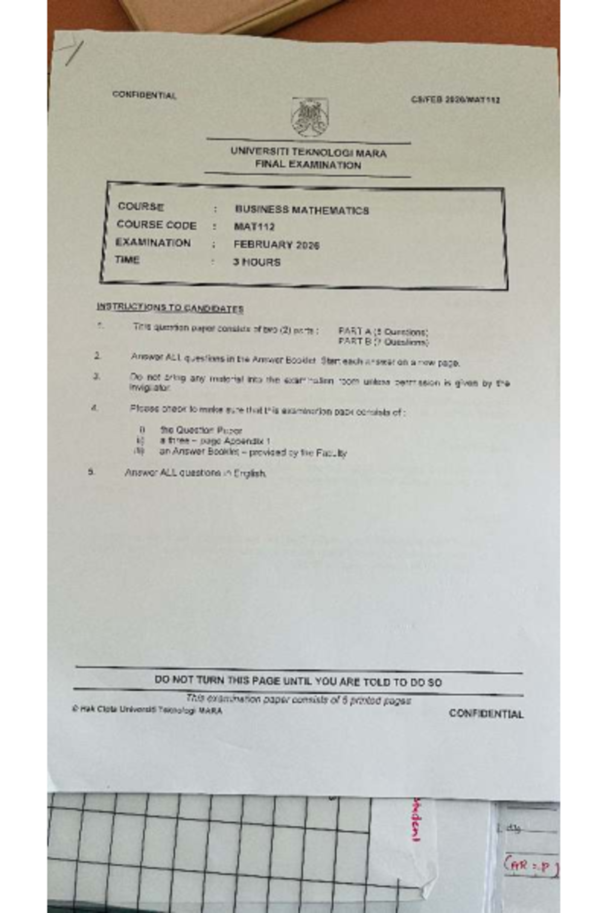 MAT112 - Business Mathematics Final Exam February 2026 - Studocu