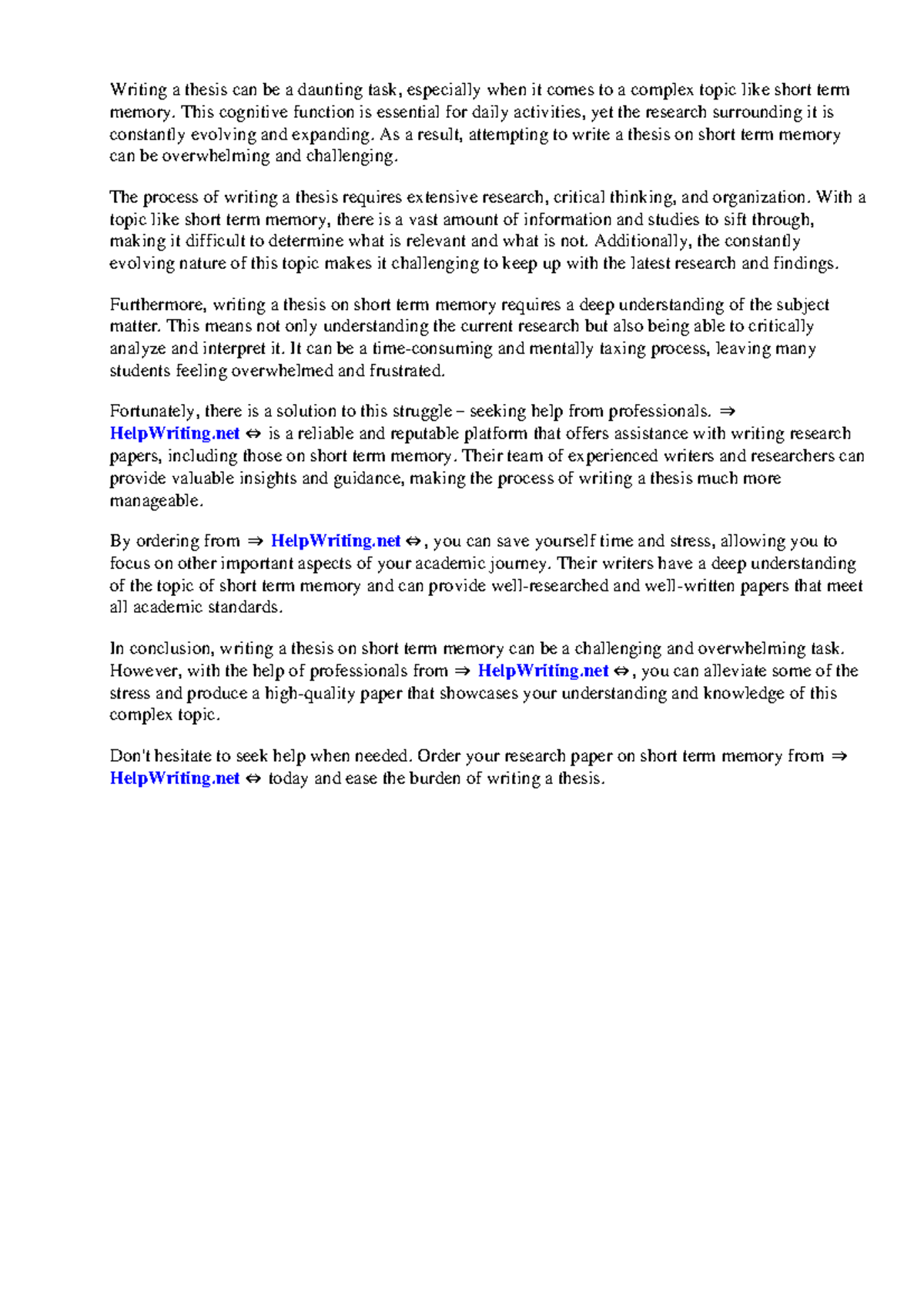 Research paper on short term memory - Writing a thesis can be a ...