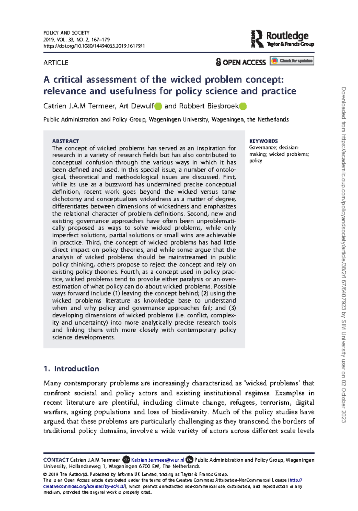POLICY AND SOCIETY 2019: Assessing the Wicked Problem Concept in Policy ...