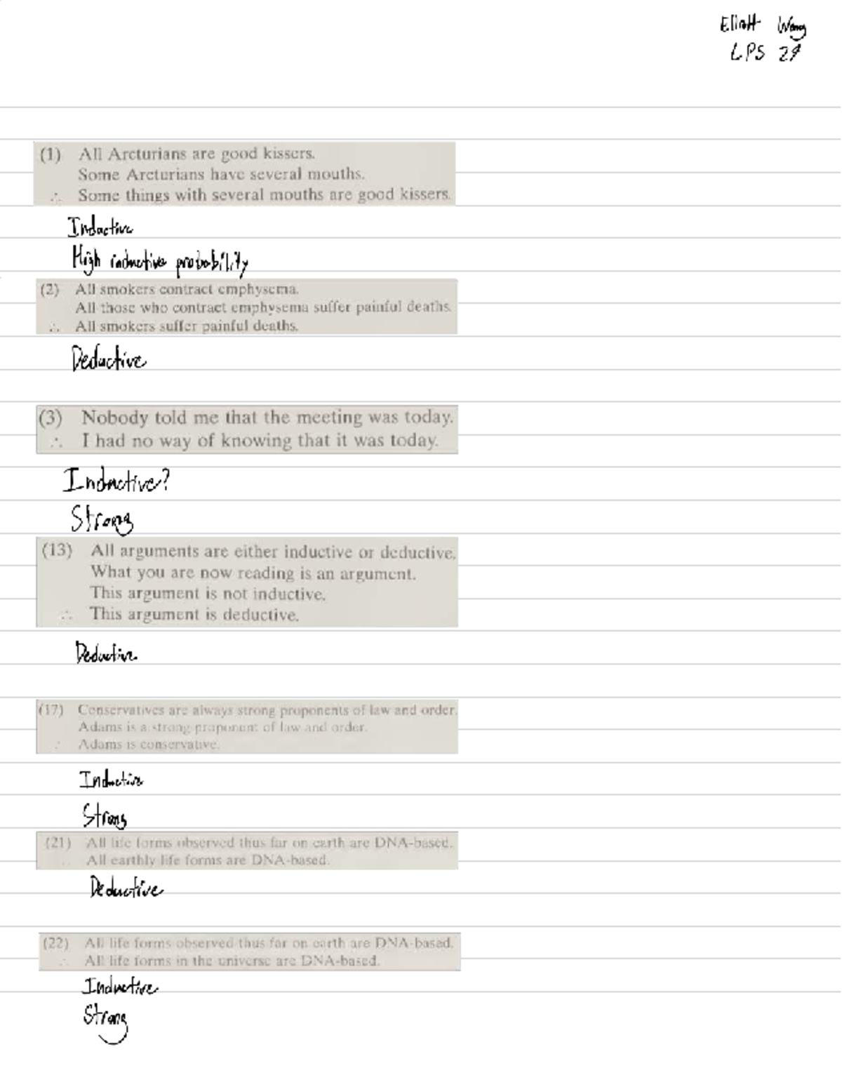 LPS 24 Week 2 Practice: Inductive and Deductive Arguments Analysis ...