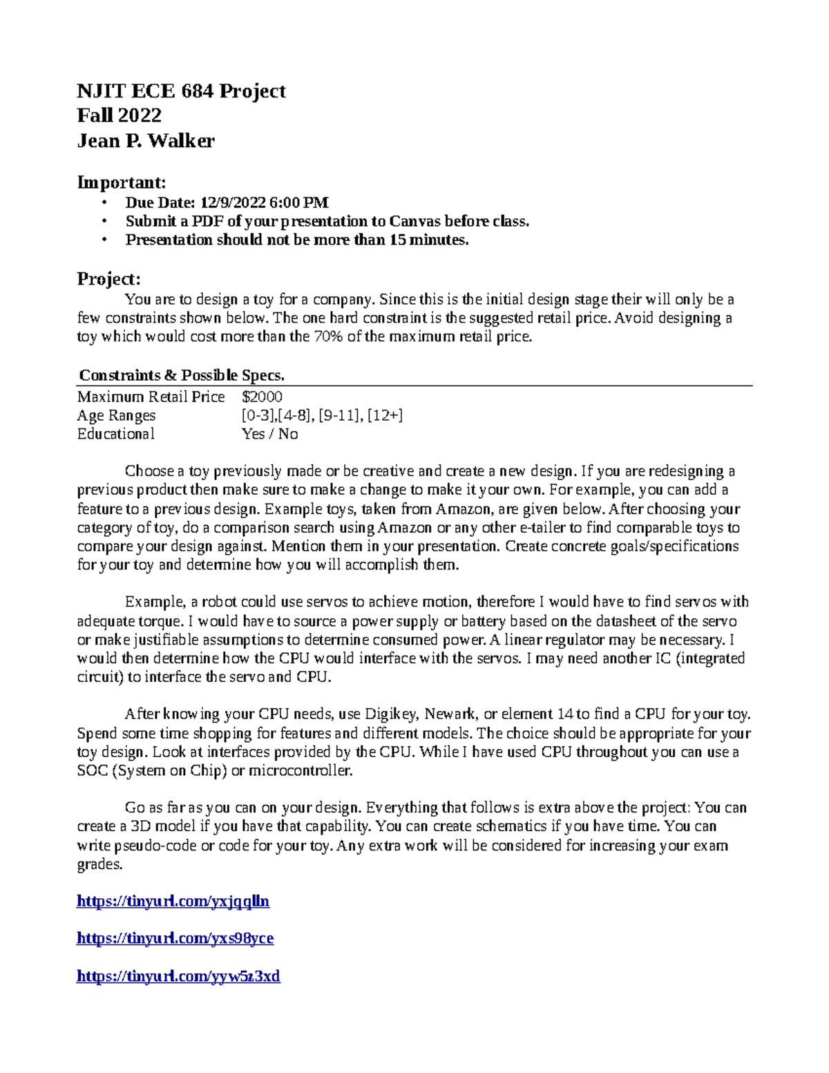 ECE 684 Fall 2022: Toy Design Project Guidelines and Presentation Tips ...