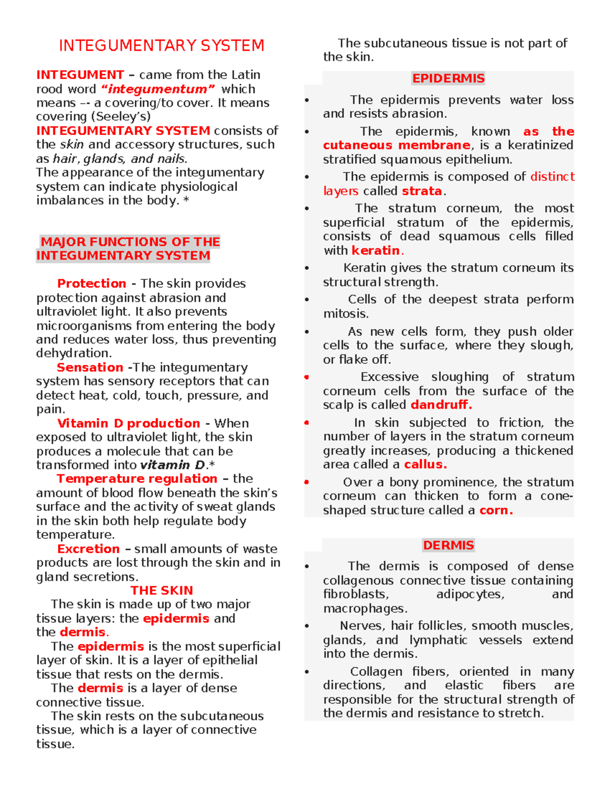 Integumentary System - INTEGUMENTARY SYSTEM INTEGUMENT – came from the ...