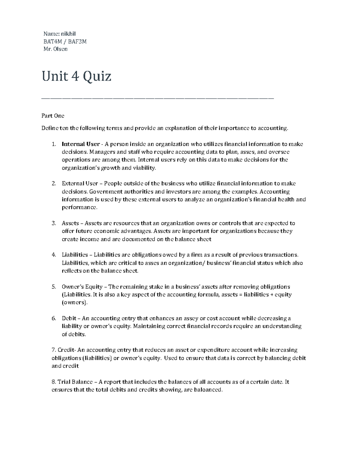 U4 QUIZ BAT4M - Key Accounting Terms and Their Importance - Studocu
