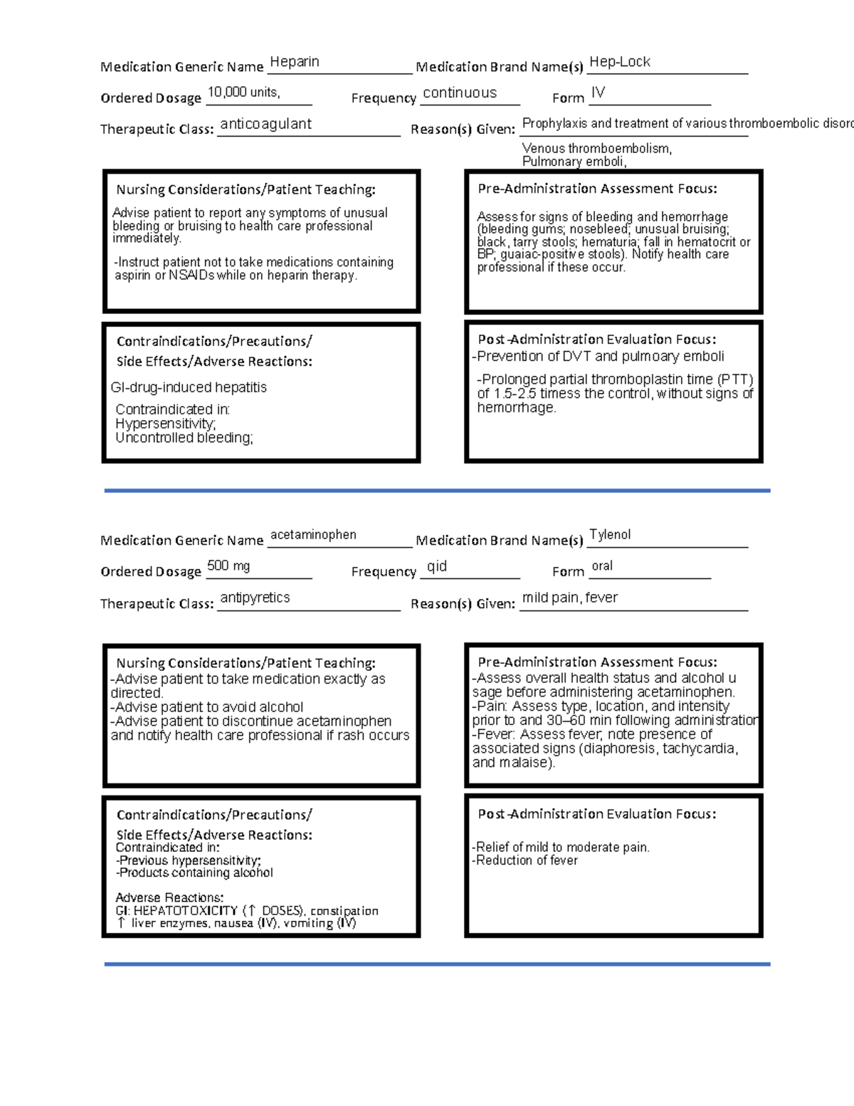 Course Code: MED-101 - Medication Card with Nursing Considerations ...