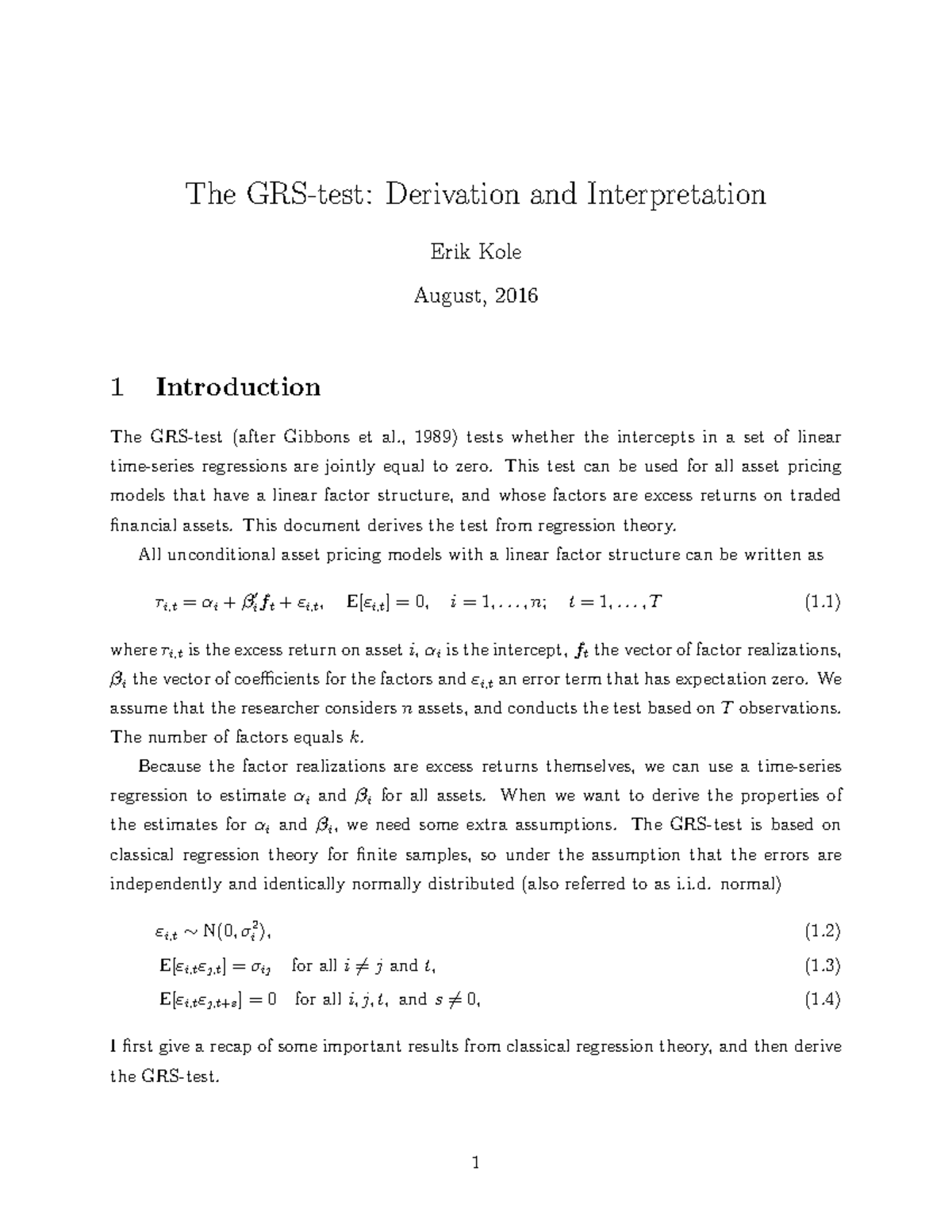 GRS Test: Derivation, Interpretation, and Applications (GRS 101 ...