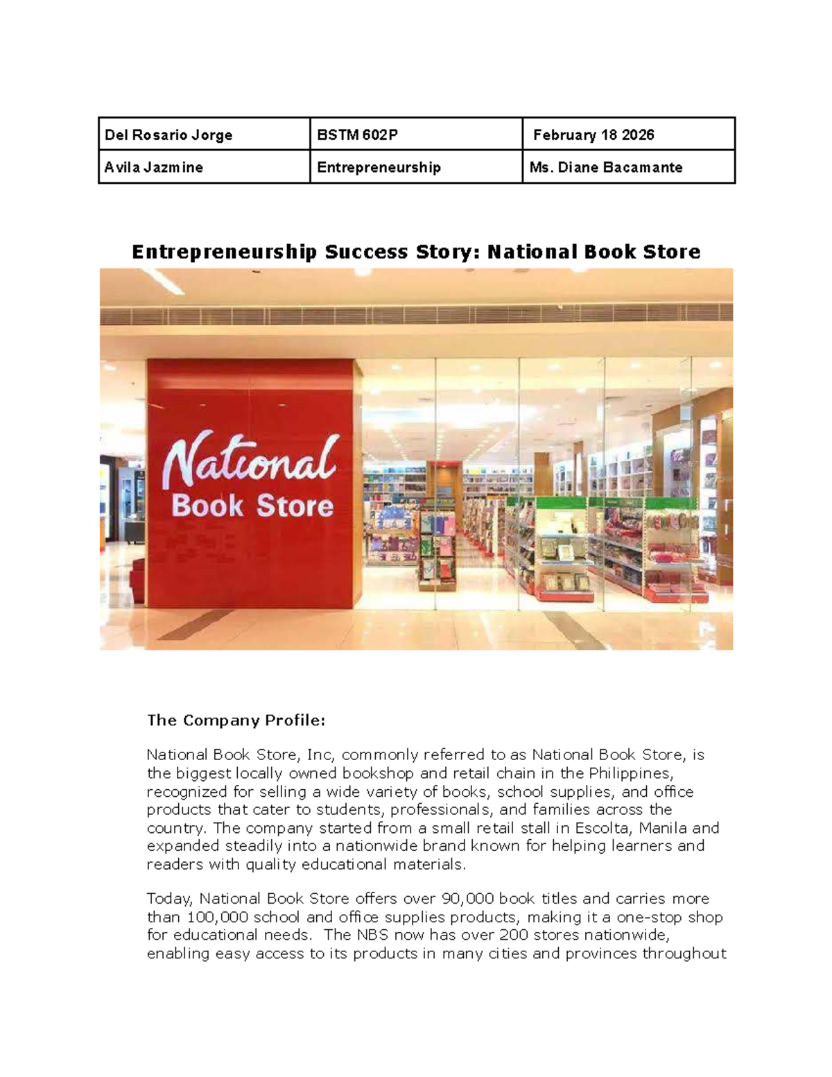 Entrepreneurship Success Story: National Book Store (BSTM 602P) - Studocu
