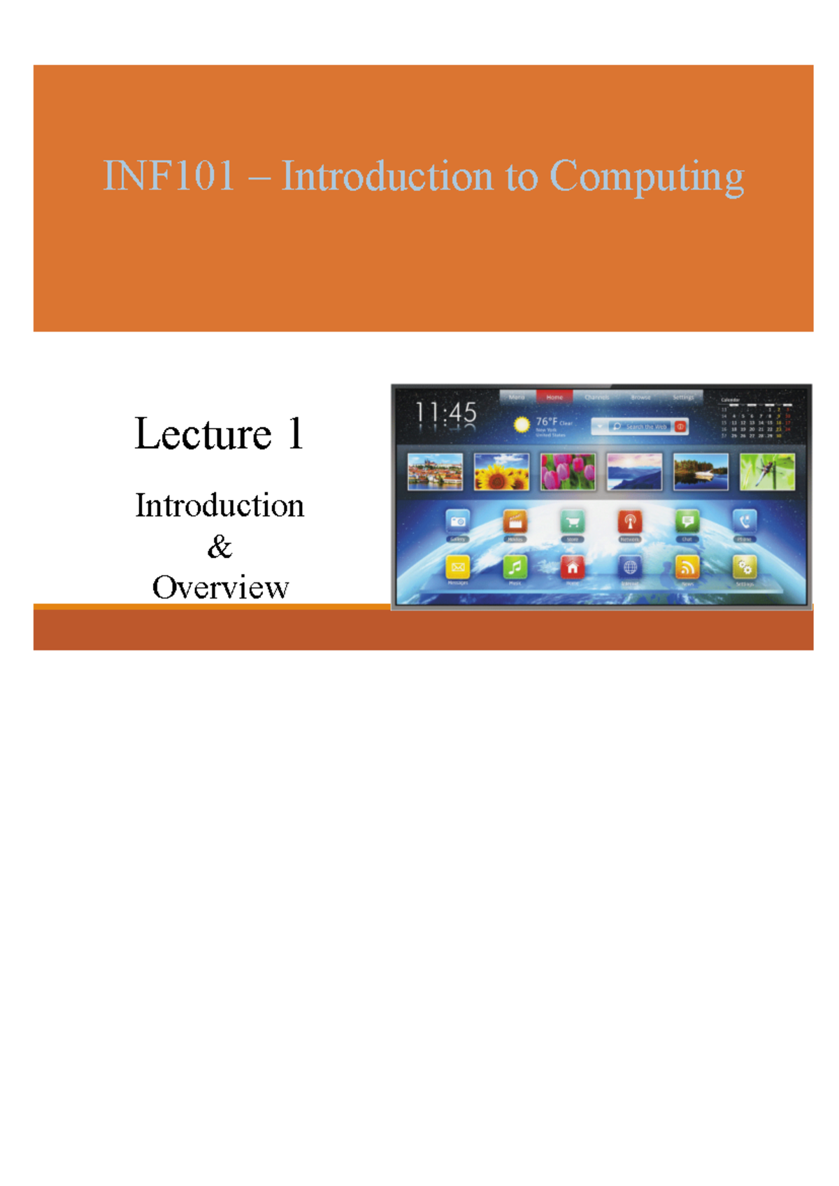 INF 101 introduction to computing - Lecture 1 Introduction & Overview ...