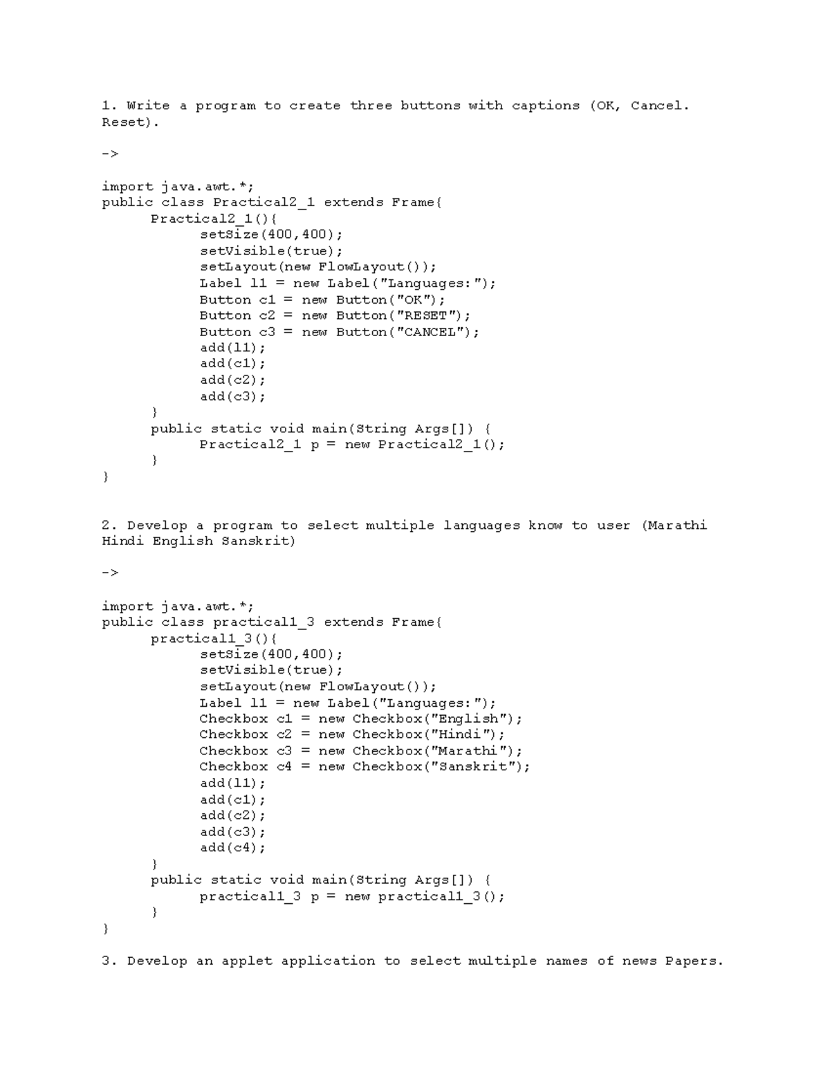 Ajp pr - Practical Programming Exercises and Applet Development - Studocu
