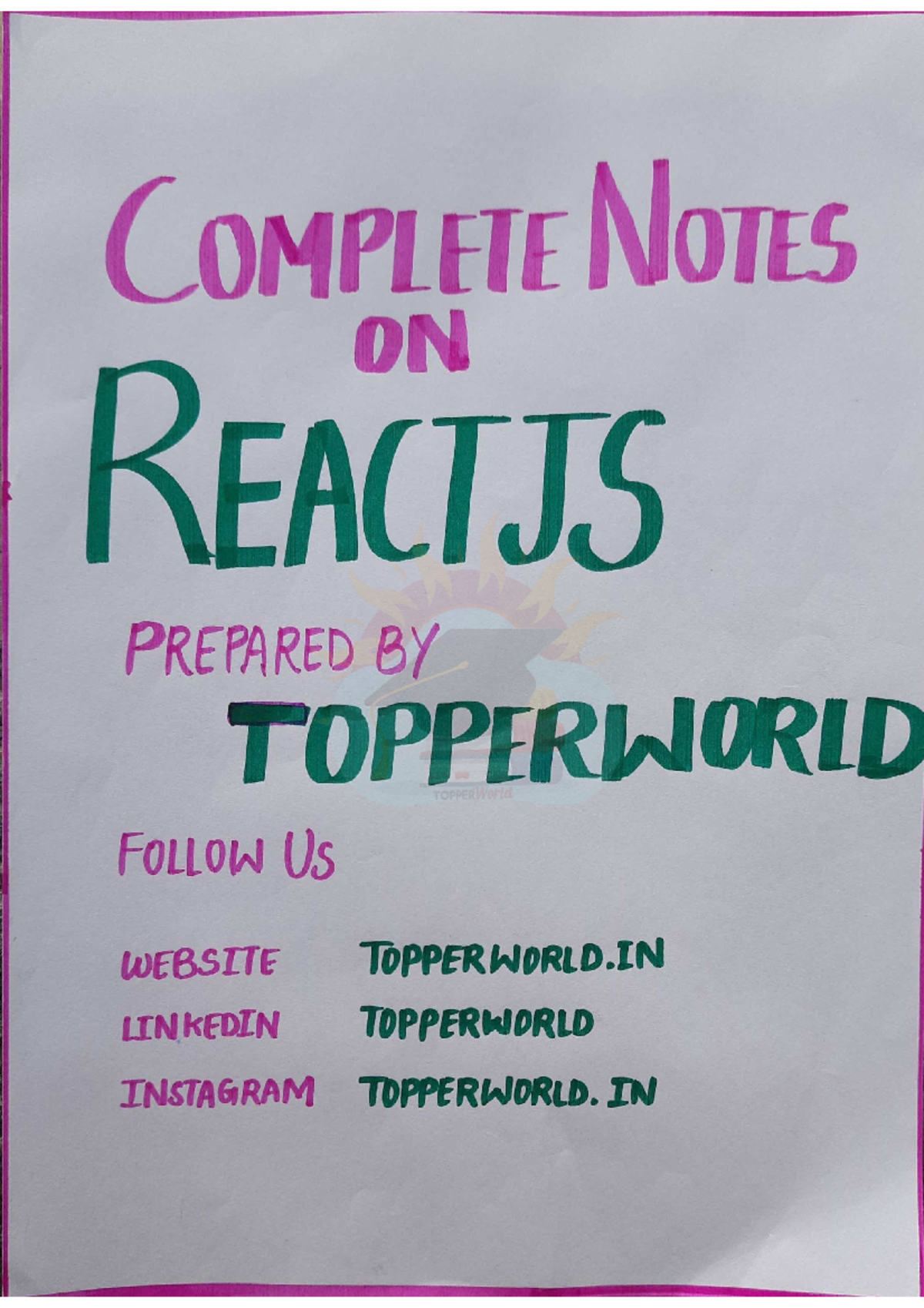 React JS Comprehensive Handwritten Notes for TOPPERWORLD - Studocu
