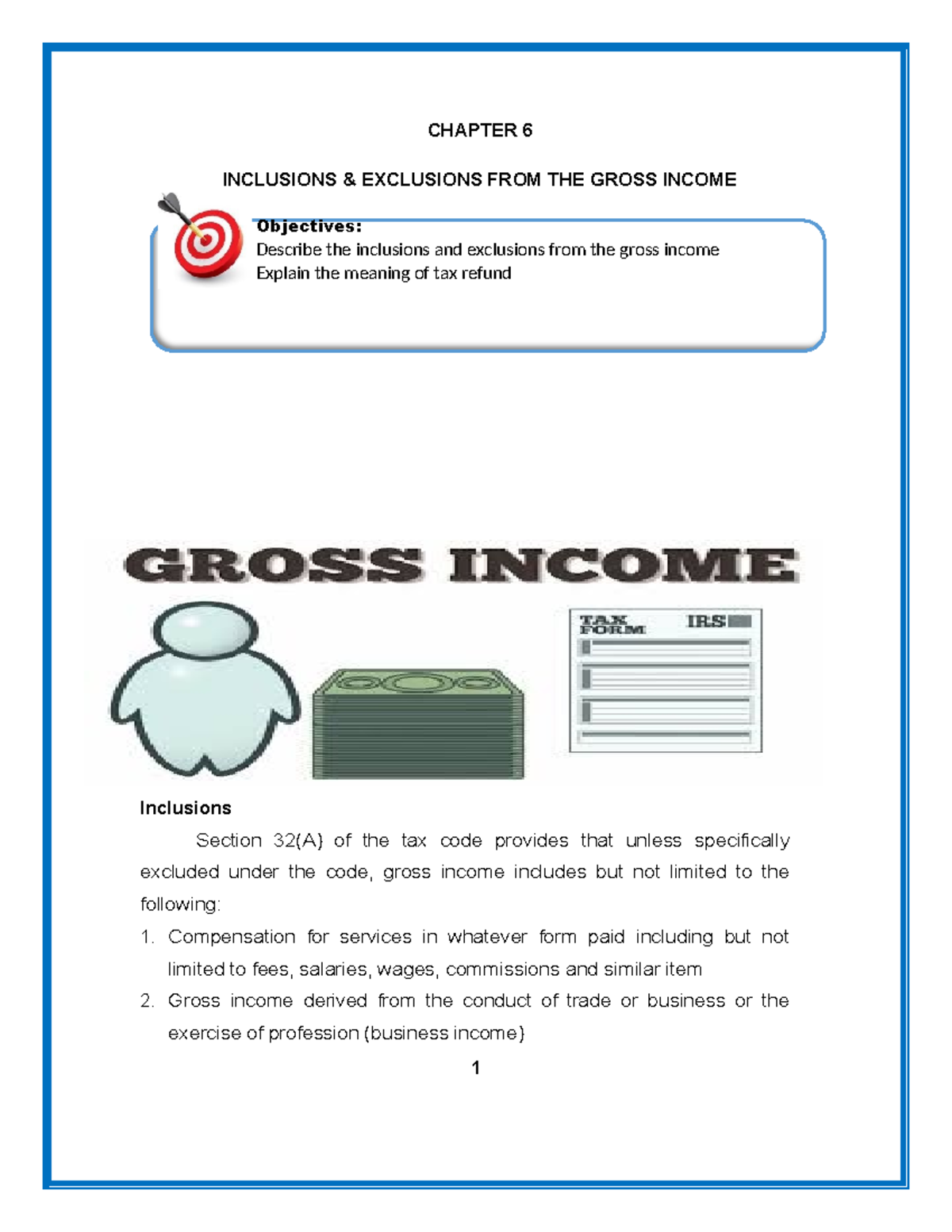 CBTAX 01 - Chapter 6: Inclusions and Exclusions from Gross Income - Studocu