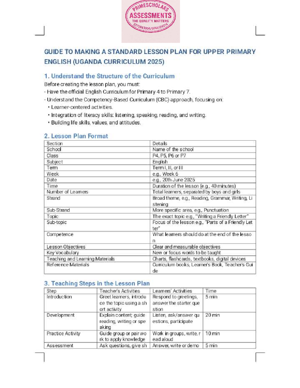UGANDA CURRICULUM 2025: SST Lesson Plan Guide for Upper Primary - Studocu