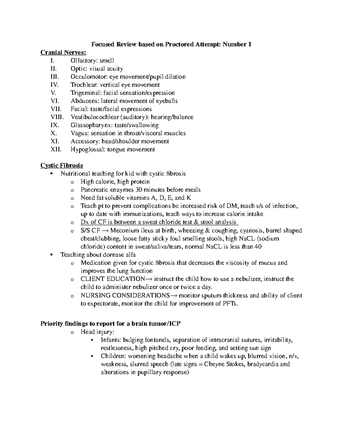 Focused Review: Pediatric Conditions and Nursing Interventions - Studocu