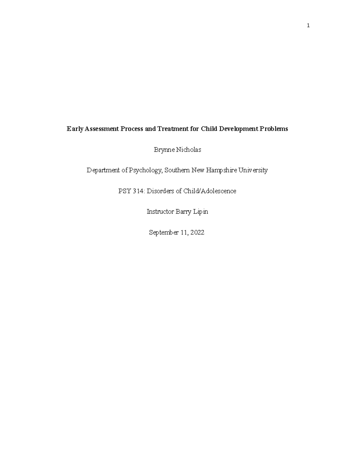 PSY 314 Early Assessment & Treatment of Child Development Issues - Studocu