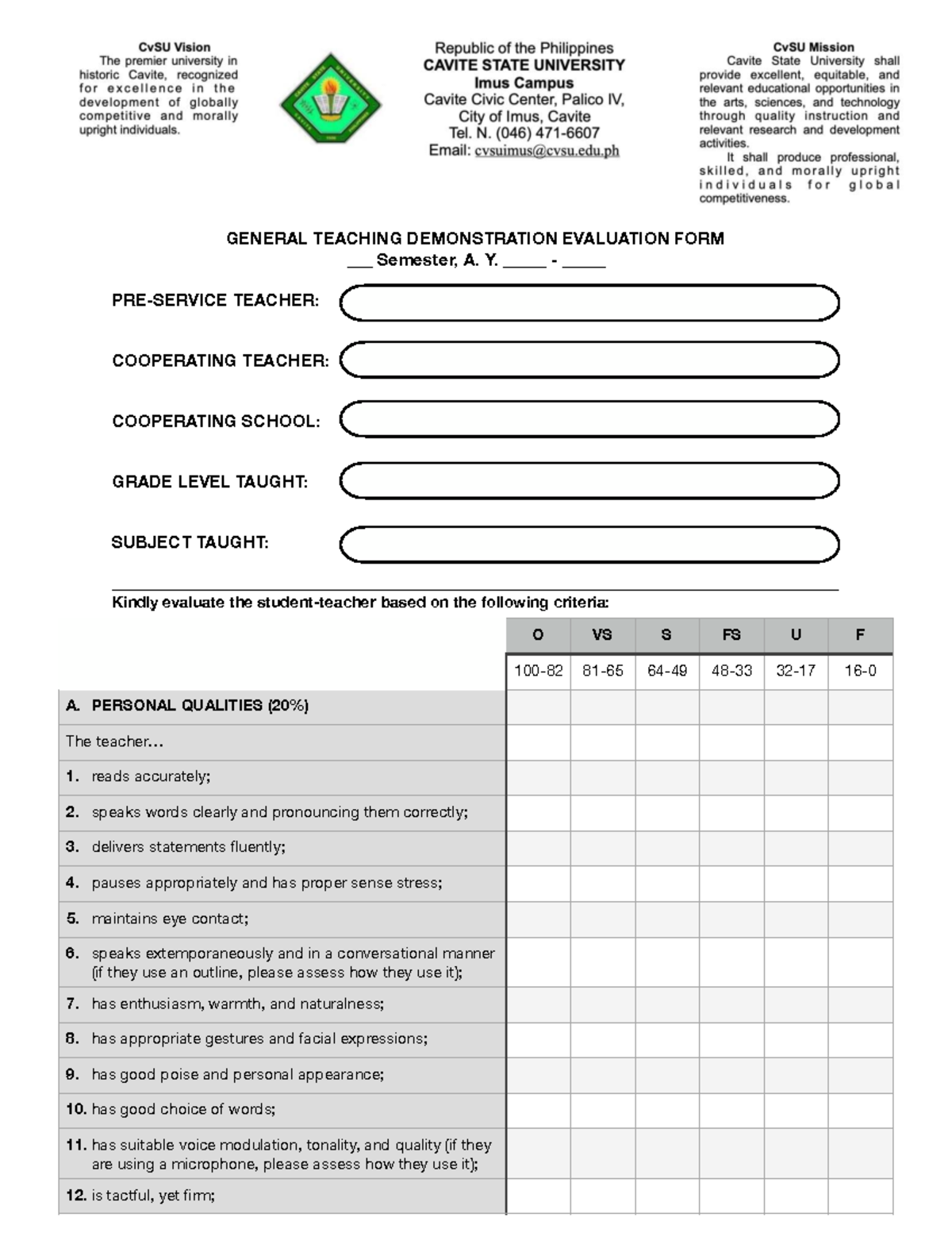 GENERAL TEACHING DEMONSTRATION EVALUATION FORM (Demo-Teaching-Rubric ...