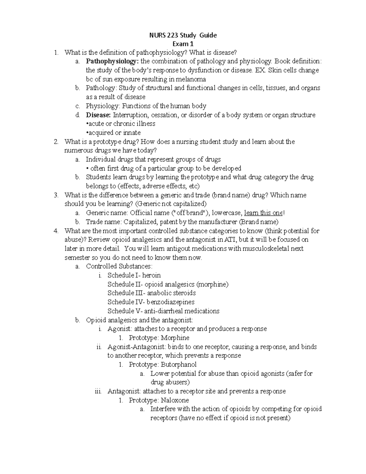 Patho Pharm Exam1 Study Guide 2021 - Exam 1 What is the definition of ...