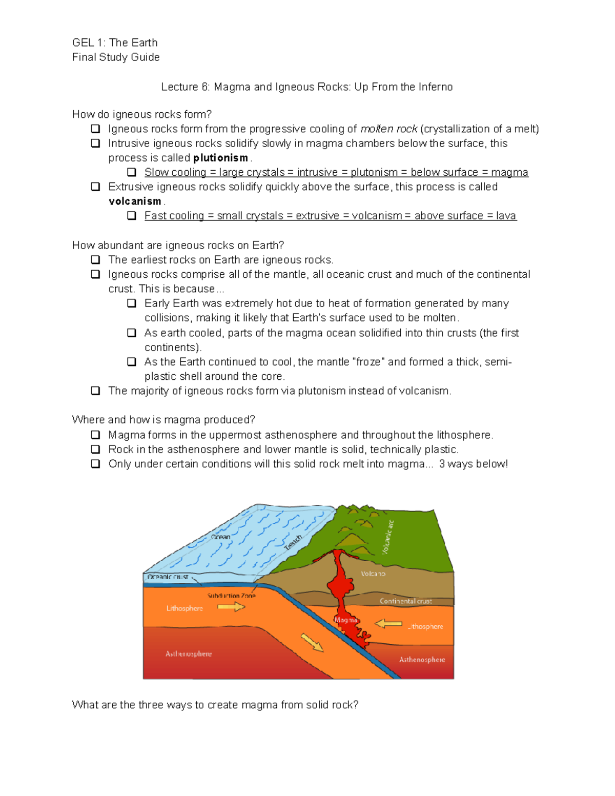 L6 Igneous Rocks Review - GEL 1: The Earth Final Study Guide Lecture 6 ...