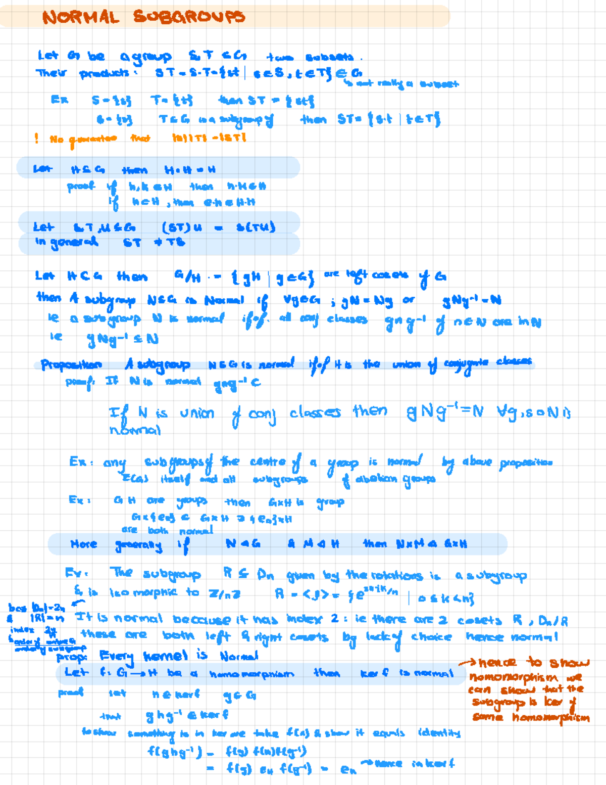 Group Theory Notes - NORMAL SUBGROUPS Let G be a group ST G two subsets ...