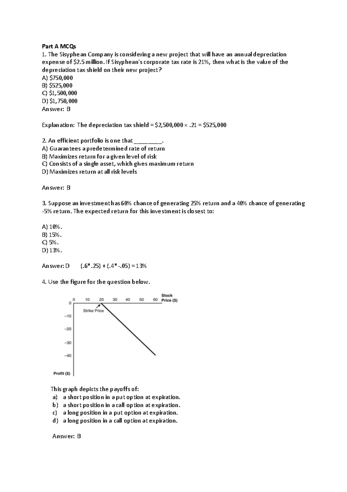 Sample Final Exam Answers for Course FBM 301 - Studocu