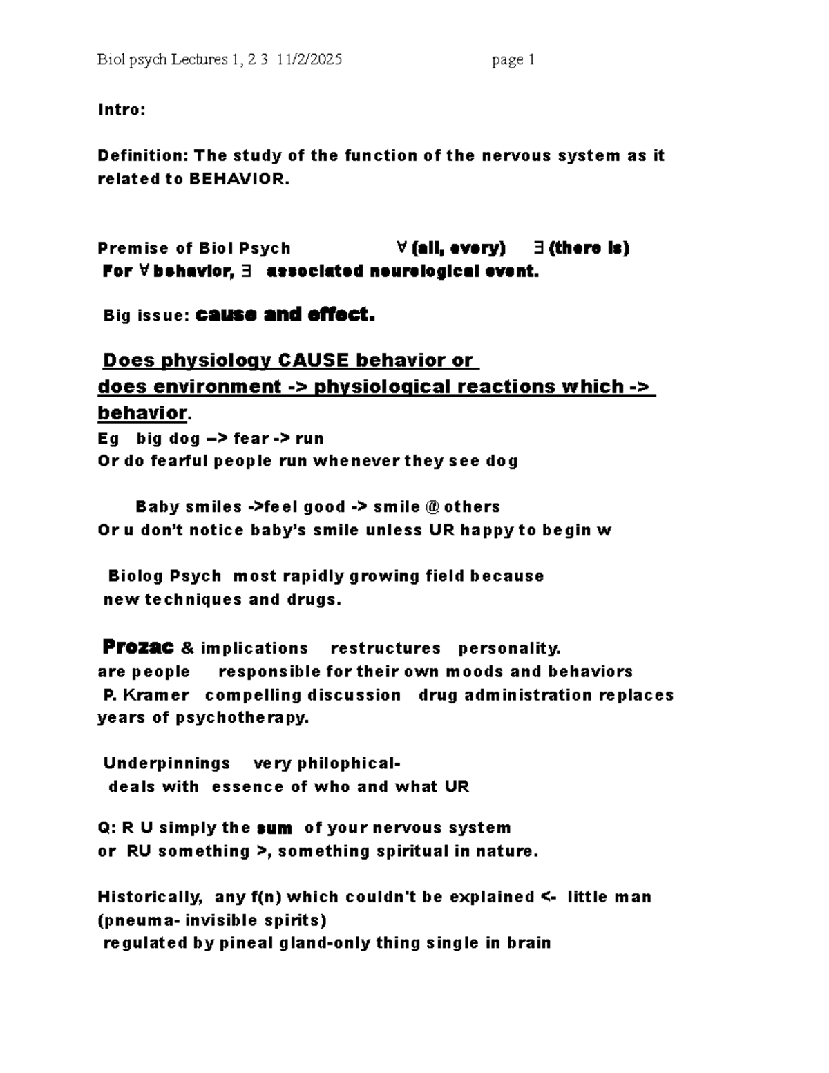 Biol Psych 101: Course Notes on Neural Mechanisms & Functions - Studocu
